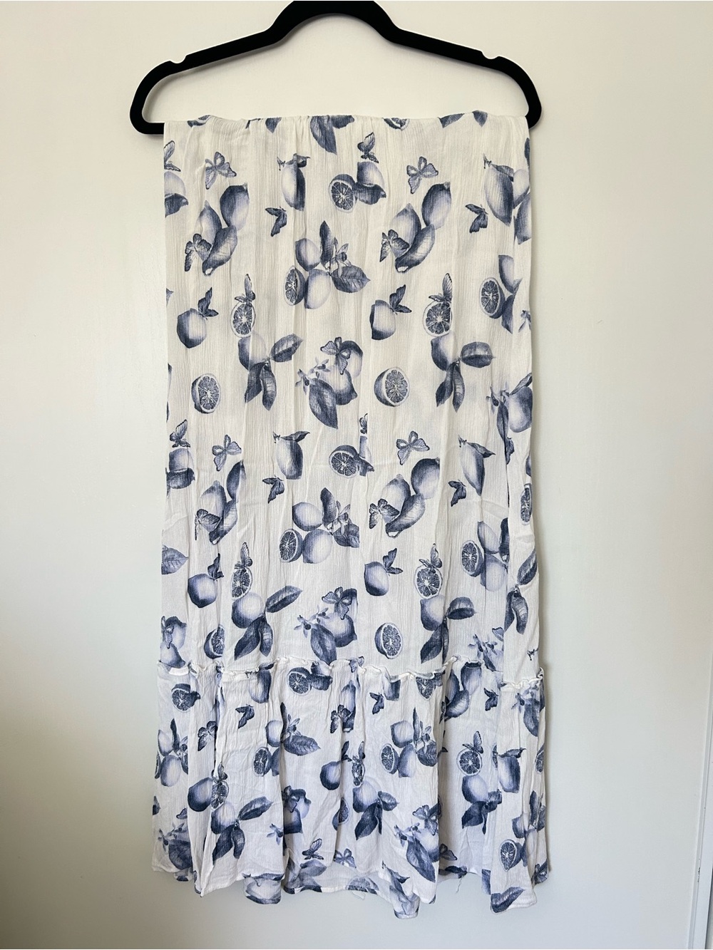 SO White Maxi Skirt with Blue Fruit & Floral Print